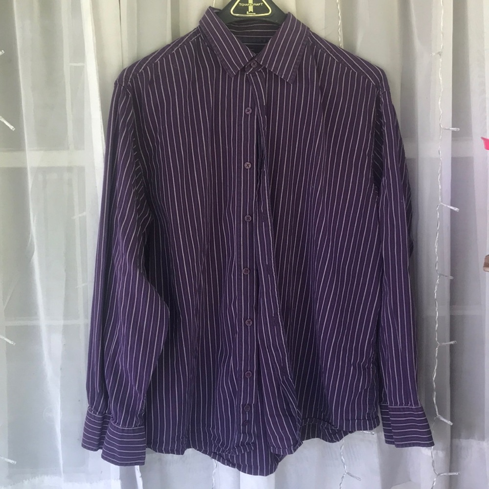 Striped purple button-down shirt